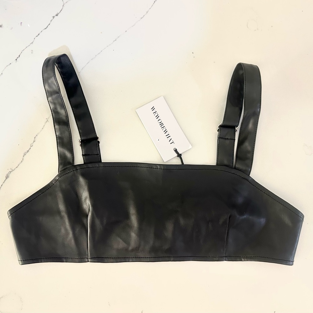 Black Vegan Leather Bra Top by We Wore What